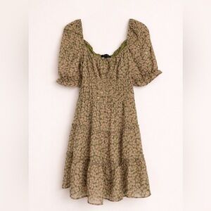 Matix Clothing Company Olive Green Floral Puff-Sleeve Mini Dress